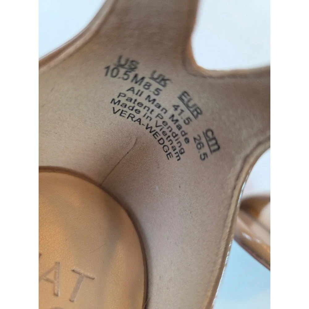 Naturalizer Vera Wedge Sandals Nude Patent Tan Ankle Strap Shoes Womens 10.5 M